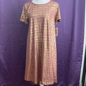 LuLaRoe Carly Dress in Gold Geometric Pattern
